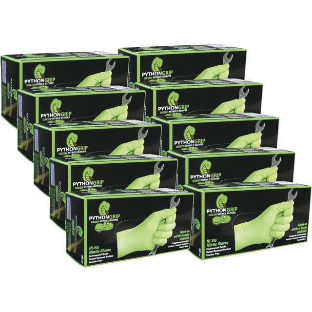 Python Grip 6MIL Nitrile Gloves Hi Vis Green Grade 10 Boxes Per