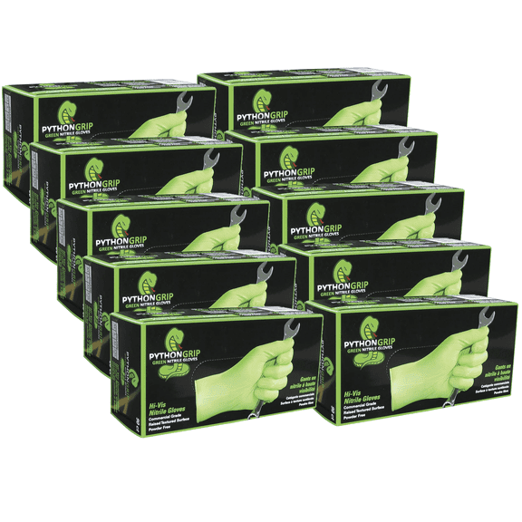 Eppco Python Grip Green Nitrile Glove, Hi-Vis, 6MIl Thickness, Diamond Texture, Large, 1 Box