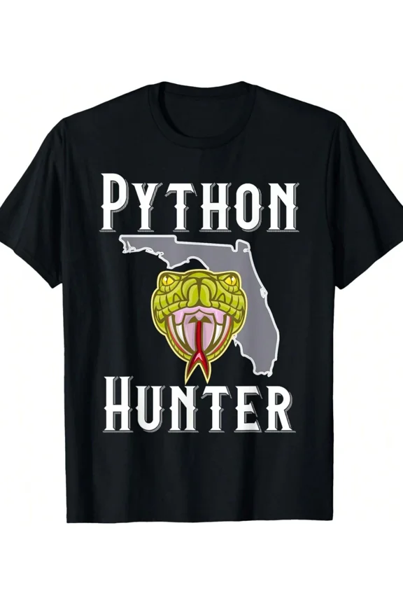 Python Hunter Florida Snake Graphic Men's T-Shirt Black Short Sleeve Tee