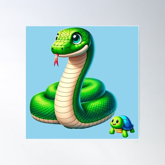 Python Pals: Adventures In Coding With Turtle & Snake Poster Wall Art, Modern Wall Decor For Living Room Bedroom, 30x30 UNFRAMED