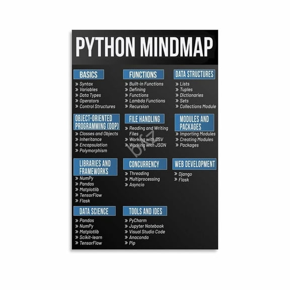 Python Programming Cheat Sheet Poster Computer Science And Coding Classroom Educational Wall Art (2) Canvas Painting Wall Art