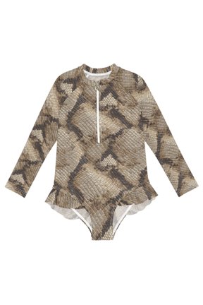 Python Skin One-Piece Swimsuit Long Sleeve UV Sun Protection UPF50+ Rashguard Front Zip Quick-Dry Swimwear for 3-12 Years