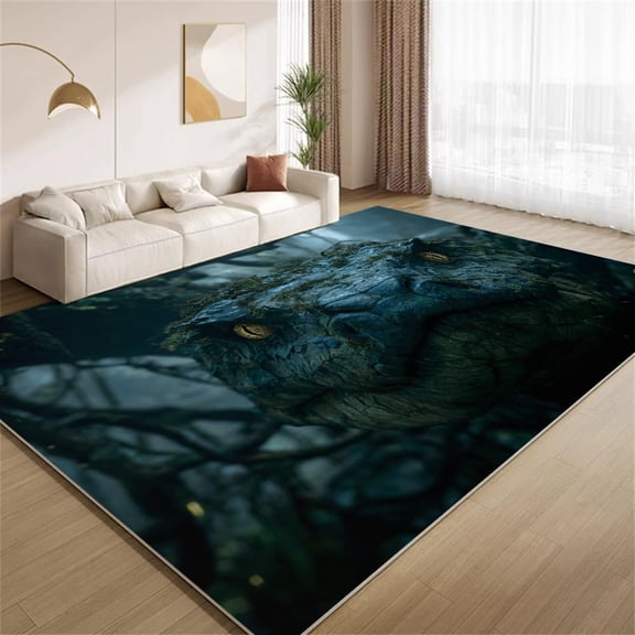 Python Snake Area Rugs, Giant Snake Glowing Yellow Eyes Carpet, Washable Non Slip Low Pile Soft Rug for Gaming Room Bedroom Man Cave Decor Mat 5ftx8ft