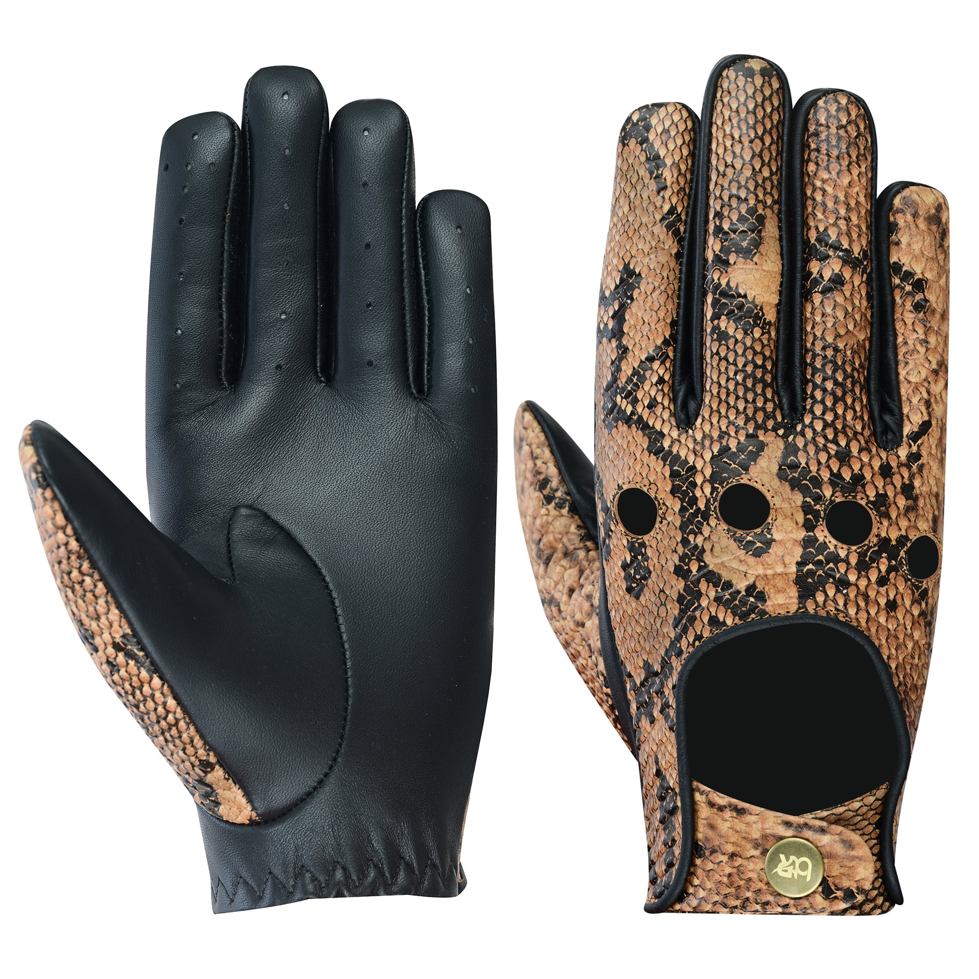 Python Snake Embossed Leather Driving Gloves Car Driving Full Finger Motorcycle Biker Riding Gloves Brown-2XL