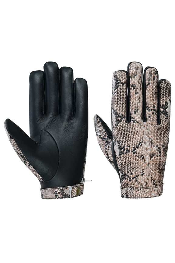 Python Snake Embossed Leather Driving Gloves Full Finger Car Driving Motorcycle Bikers Riding Gloves Beige-XL