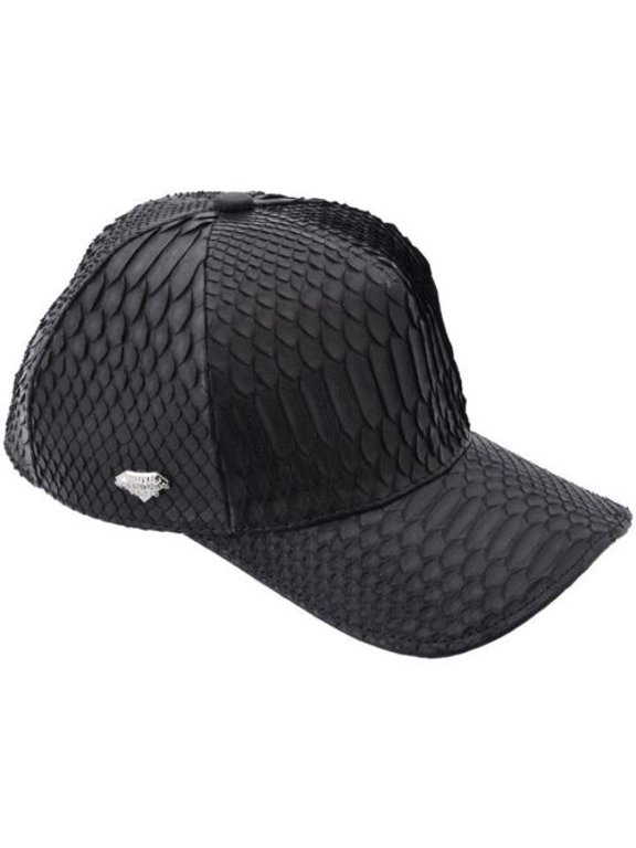 Python Snakeskin Cap Black Genuine Adjustable Closure Handmade In The USA