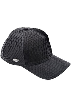 Python Snakeskin Cap Black Genuine Adjustable Closure Handmade In The USA