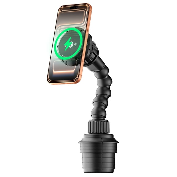 ToughTested Wireless Cup Phone Holder Mount 15W Fast Charging, Ultra-Flexible Gooseneck, MagSafe Compatible, Heavy-Duty Magnetic Phone Holder for Trucks, SUVs, RVs, Vans, and Cars