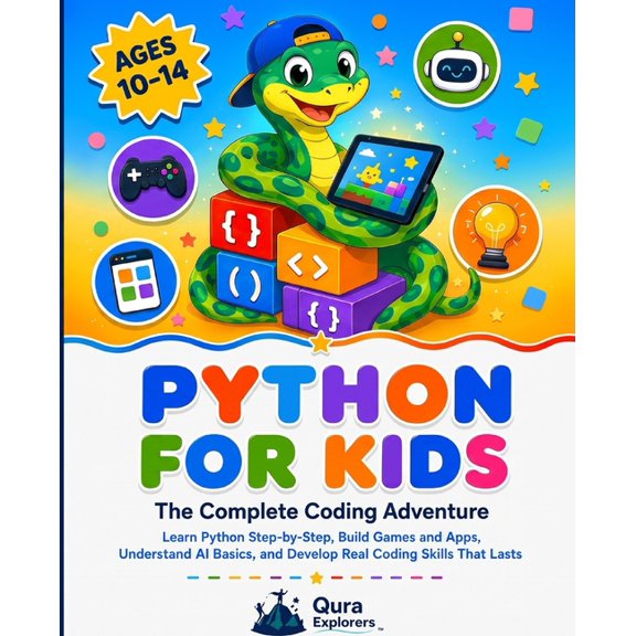 Python for Kids: The Complete Coding Adventure; Learn Python Step-by-Step, Build Games and Apps, Understand AI Basics, a, (Paperback)