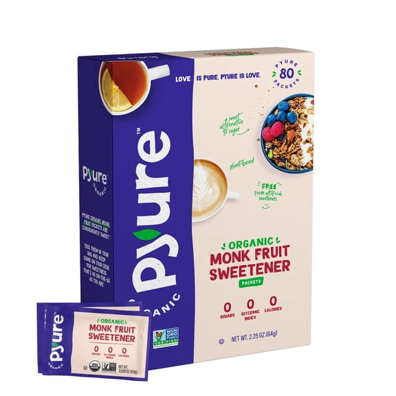 Pyure Monk Fruit Sweetener Packets White Sugar Substitute 80 Count
