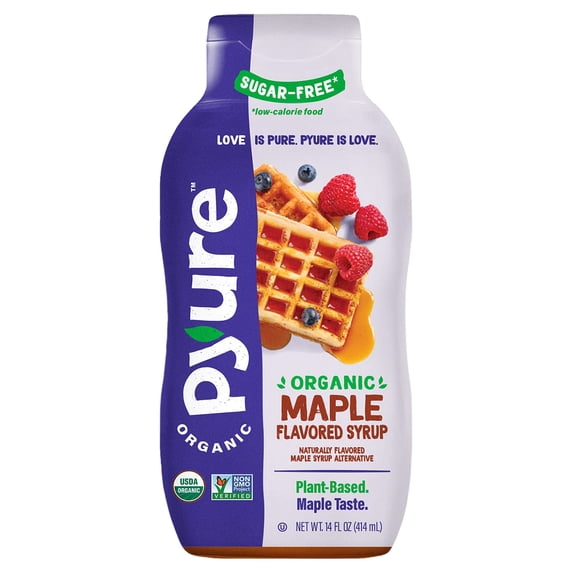 Pyure Organic Maple Flavored Syrup, Zero Sugar, 2 Net Carb Keto Syrup, Gluten-Free, Organic Plant-Based Sugar Free Maple Syrup for Vegan Keto Friendly Food, 14 Oz