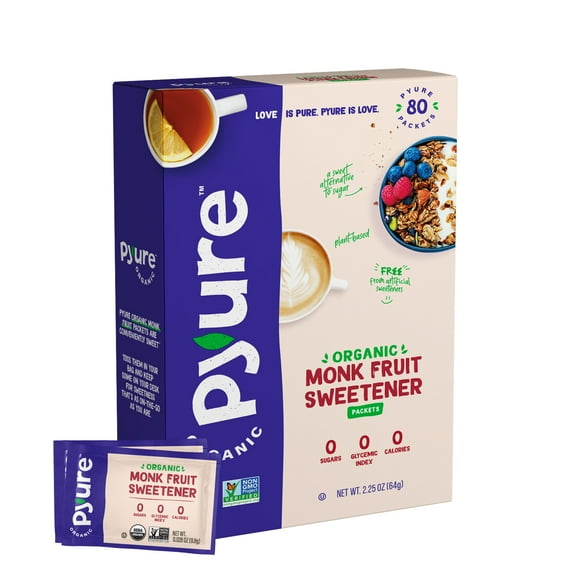 Pyure Organic Monk Fruit Blend Granular Sweetener Packets 80ct