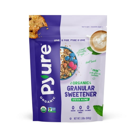 Pyure Organic Stevia AJH3 Blend Granulated All-Purpose - White Sugar Substitute, Zero Carb, Zero Sugar, Zero Calorie, Plant-Based Stevia Sweetener for Keto Friendly Food, 1.5 lb (24 oz)
