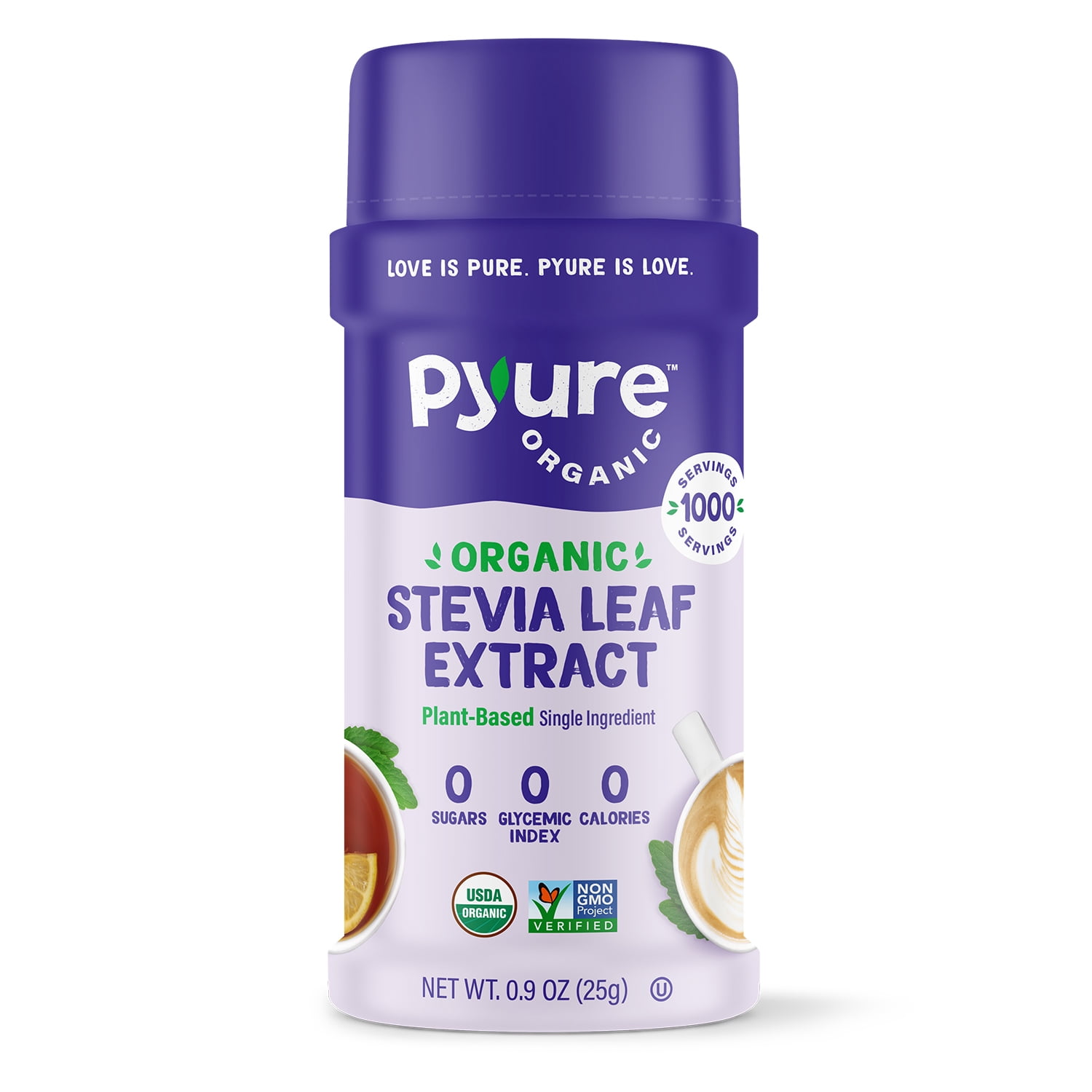 Pyure Organic Stevia Extract, Single Ingredient Powdered Sweetener, Sugar Substitute, 1,000 Servings Per Container, 0.9 Ounce