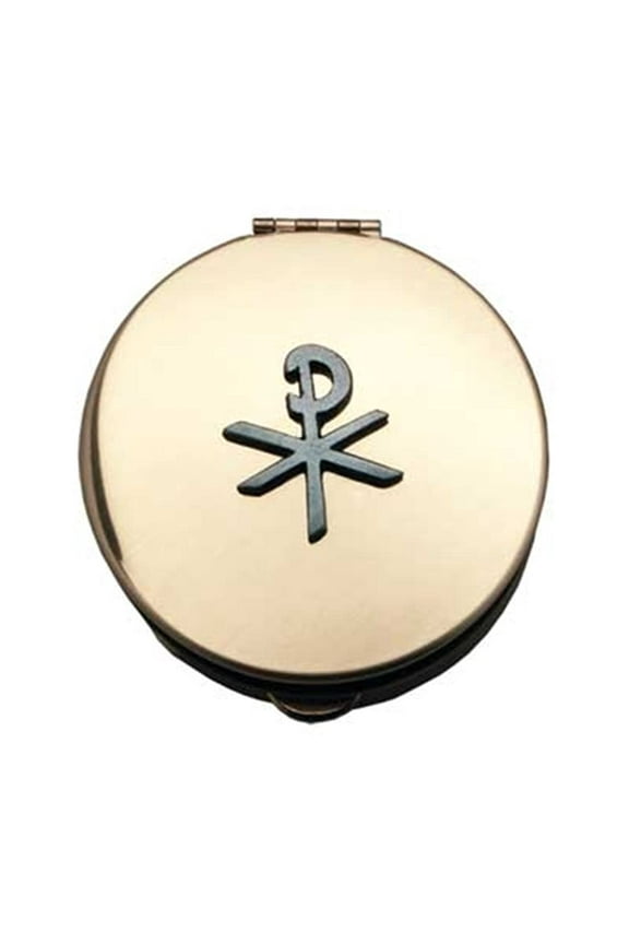 Pyx With Chi-Rho Cross (PS131) - 1 1/2" Diameter, 1/2" Deep, Polished Brass
