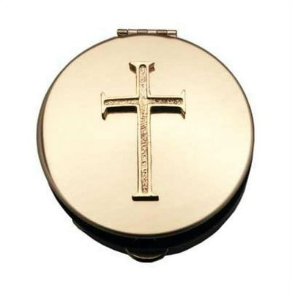 Pyx With Cross (PS203) - 2 7/8" Diameter, 1/2" Deep, Polished Brass
