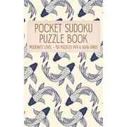 Pz Sdm 5" X 8" 100pages Pocket Sudoku Puzzle Book Moderate Level - 150 puzzles 9x9 & 16x16 grids Koi Fish Pattern Blue Travel Size Paperback Notebook Paperback