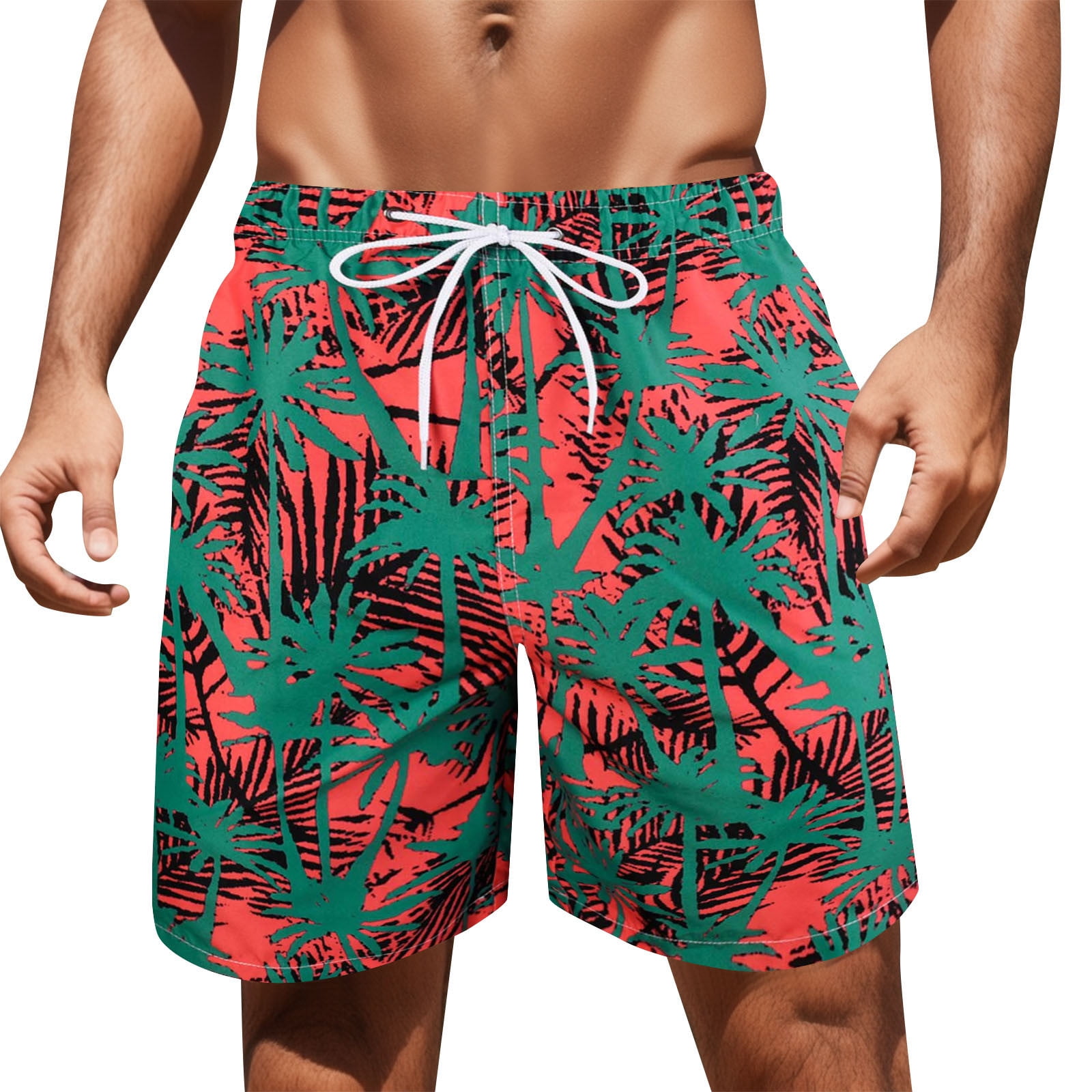 Pzocapte 4Th July Swimming Shorts for Men Vacation Khaki Swim Trunks