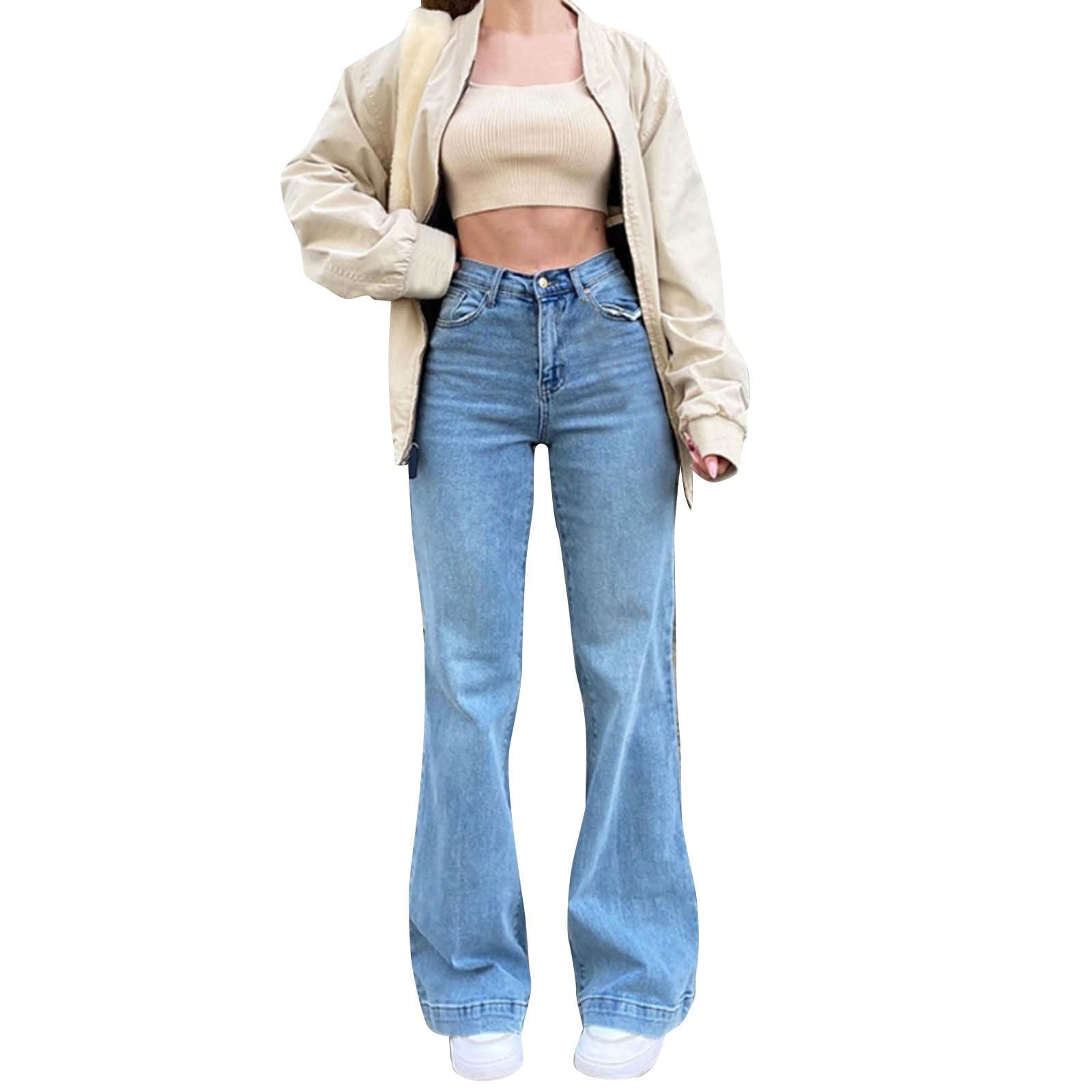 Pzocapte Black Jeans Women Elastic Waist Jeans for Women Ripped Jean ...