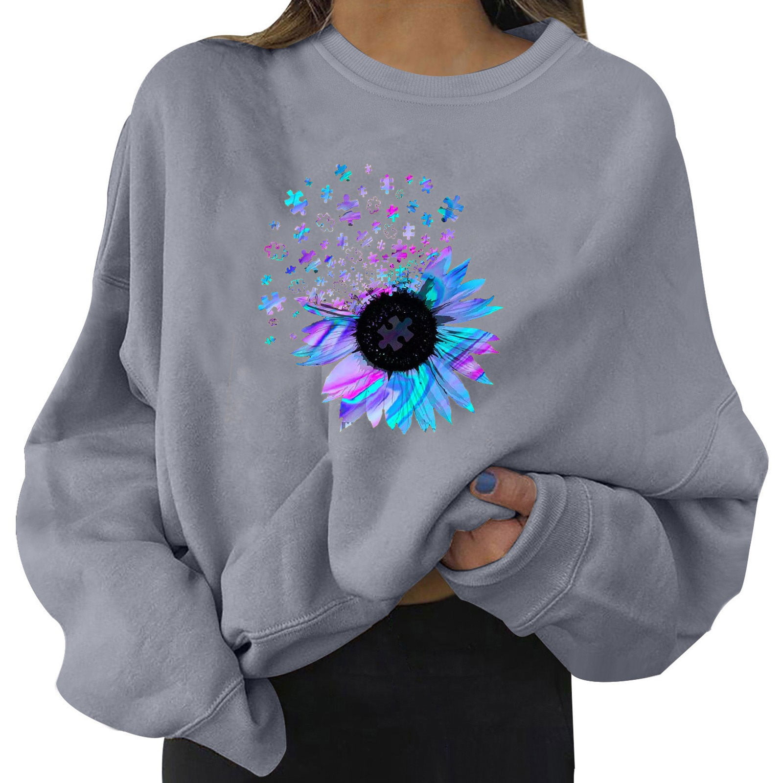 Pzocapte Camisa Blanca Para Mujer Skins Dupe Oversized Graphic Tshirts for Women Fashion Women's Warm Sweatshirt Casual Long Sleeve O Neck Soft Floral Printed Shirt Ladies Winter Sweatshirts Tops