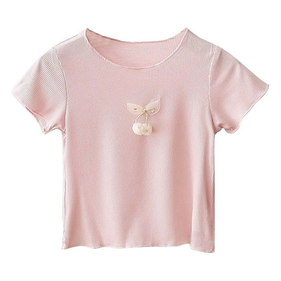 Pzocapte Girls Black Shirt Girls Outfits Size 7/8 Children's Summer T Shirt Short Sleeve Round Neck Solid Color Top Casual Going Out for 1 To 7 Years Girls Jewelry Ages 4-6 Girls Shirts Size 7-8