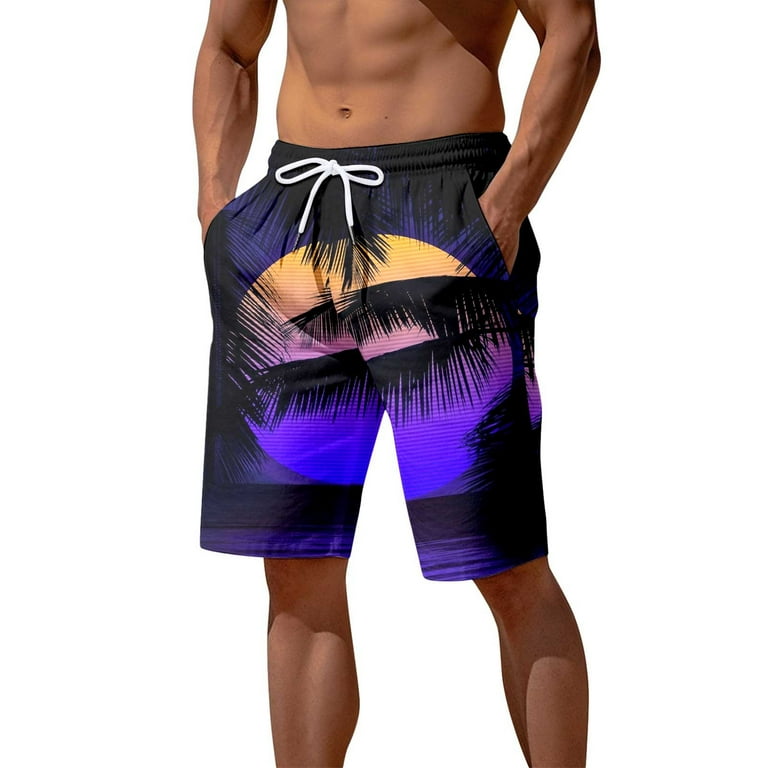 Pzocapte Shorts Men Tribong Pro 18 Boardshorts Men s Board Shorts Gentleman Beach Pants Mens Beach Pants 3D Printed Seaside Coconut Tree Sunset
