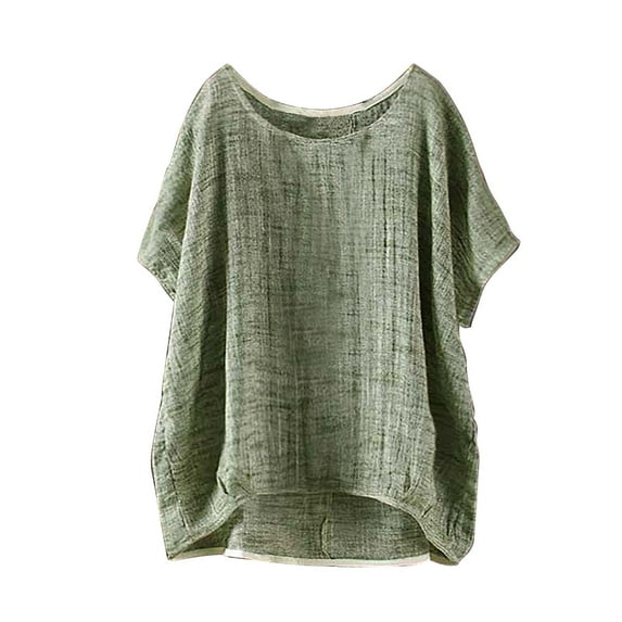 Pzocapte Size Tunics for Women Cute Size Tops for Women Womens Tops Women's Summer Short Sleeve Solid Casual Loose Linen Top Everyday Life Size Graphic Tees Womens Tops Womens Shirtssize Tunics Size
