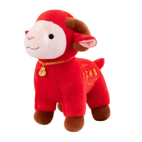 Pzsbry Lunar New Year Zodiac Sheep Plush Toy, Soft Short Plush Lamb Doll for Gift, Lucky Home Display Decor