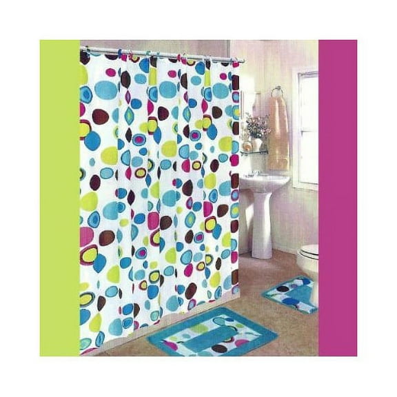 Pztex 72" x 72" Shower Deluxe Curtain w/ Matching Hooks - Rainbow Circles