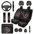 thumbnail image 1 of Pzuqiu 14 Pcs Auto Seat Cover Accessories Front Rear Car Seat Covers Steering Wheel Seat Belt Headrest Center Console Pad Coasters Chapstick Keychain Holder Wrist Lanyard Eagle American Flag Stylish, 1 of 7