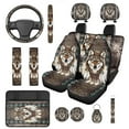 thumbnail image 1 of Pzuqiu 14 Pcs Automobile Interior Sets Front Rear Car Seat Covers Steering Wheel Seat Belt Headrest Covers Keychain Coasters Center Console Cushion Pad Southwestern Aztec Wolf Gift for Women Men, 1 of 7