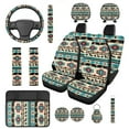 thumbnail image 1 of Pzuqiu 14 Pcs Automobile Interior Sets Front Rear Seat Covers for Cars Steering Wheel Seat Strap Pads Armrest Pad Headrest Covers Coasters Aztec Horse Fit Most SUV Van Sedan Truck, 1 of 7