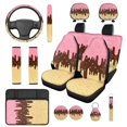 thumbnail image 1 of Pzuqiu 14 Pcs Automotive Seat Cover Accessories Ice Cream Pattern Front Back Car Seat Covers Auto Steering Wheel Center Console Cushion Pad Seat Belt Headrest Coasters Key Chain Breathable, 1 of 7