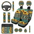thumbnail image 1 of Pzuqiu 14 Pcs Aztec Sunflower Front Back Car Seat Covers Auto Steering Wheel Headrest Coasters Center Console Cushion Pad Seat Belt Key Chain Sets Covers Automobile Interior Sets Accessories, 1 of 7