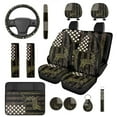 thumbnail image 1 of Pzuqiu 14 Pcs Front Back Car Seat Covers Full Set Steering Wheel Seat Belt Headrest Covers Center Console Pad Coasters Keychain Daily Travel Athletic Automobile Interior Sets Camo Hunting Eagle Green, 1 of 7