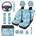 thumbnail image 1 of Pzuqiu 14 Pcs Front Back Car Seat Covers Full Set Steering Wheel Seat Belt Headrest Covers Center Console Pad Coasters Keychain Daily Travel Athletic Automobile Interior Sets Blue Hibiscus, 1 of 7