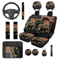 thumbnail image 1 of Pzuqiu 14 Pcs Interior Covers Front Saddle Blanket Rear Split Bench Cover Steering Wheel Center Console Cushion Pad Shoulder Strap Pads Seat Headrest Coasters Keychain American Flag Mountain Bear, 1 of 7
