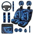 thumbnail image 1 of Pzuqiu 14 Pcs Interior Sets Front Rear Seat Covers for Cars Steering Wheel Seatbelt Cushion Arm Rest Pad Headrest Coasters Key Chain Wolf Blue Lightning Automotive Seat Cover Accessories Full Set, 1 of 7