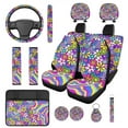 thumbnail image 1 of Pzuqiu 14 Pcs Set Automobile Interior Sets Covers Front and Rear Seat Cover for Cars Steering Wheel Seat Strap Pads Armrest Cushion Pad Headrest Coasters Keychain Hippie Daisy Swirl, 1 of 7