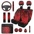 thumbnail image 1 of Pzuqiu 14 Pcs Set Daily Holiday Sport Auto Interior Sets Covers Front and Rear Seat Cover for Cars Steering Wheel Seat Strap Pads Armrest Cushion Pad Headrest Coasters Keychain Red Black Bats, 1 of 7