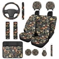 thumbnail image 1 of Pzuqiu 14Pcs Automobile Interior Sets Front Rear Seat Covers for Cars Steering Wheel Seat Strap Pads Armrest Pad Headrest Covers Coasters Keychain Fit Most SUV Van Sedan Truck Retro Mushroom, 1 of 7