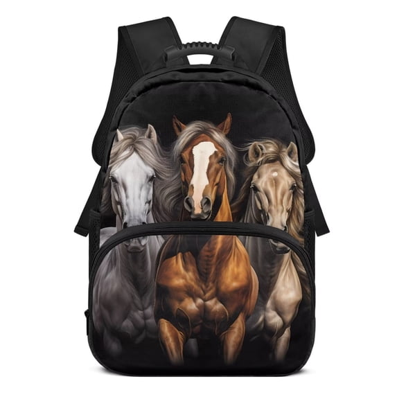 Pzuqiu 17 Inch Horse Print Backpack for Kids Ages 6-18 with Adjustable Padded Straps Large Capacity Elementary School Backpack for Back to School Travel Daily Use