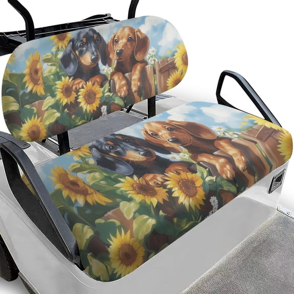 Pzuqiu 2-Pack Golf Cart Seat and Backrest Covers Removable All Weather, Compatible with Outdoor Golf Carts 2-Seats Cart Golf Cart Seat Covers(Dachshunds)
