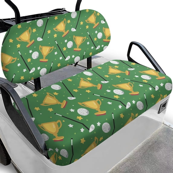 Pzuqiu 2 Pack Golf Cart Seat Covers Breathable Easy to Install, Compatible with Outdoor Outdoor Sports Golf Cart Seat Covers Kit(Golf Trophy Pattern)