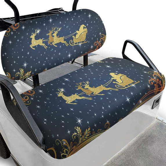 Pzuqiu 2 Pcs Golf Cart Back Rest Seat Covers Washable Easy to Install, Compatible with Outdoor Golf Car Seat Golf Cart Seat Covers(Gold Sleigh on Navy)