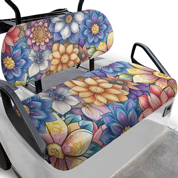 Pzuqiu 2 Pcs Golf Cart Seat Covers Comfortable Breathable, Compatible with Golf Carts Outdoor Golf Cart Seat Covers Accessories(Mandala Floral)