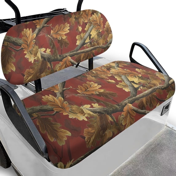 Pzuqiu 2-Piece Autumn Oak Leaves Golf Cart Seat Cover Set - Breathable Washable Universal Protective Cover for Golf Cart Accessories