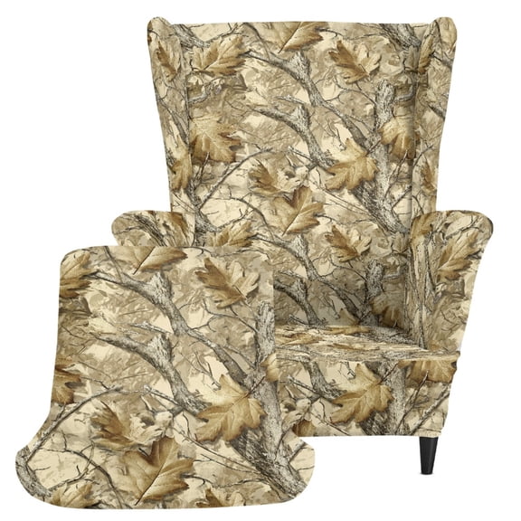 Pzuqiu 2 Piece Camo Leaves Wing Back Sofa Covers, Anti Stain Wingback Chair Cover Elastic Bottom Polyester Spandex Blend Wingback Chair Slipcover for Guest Room