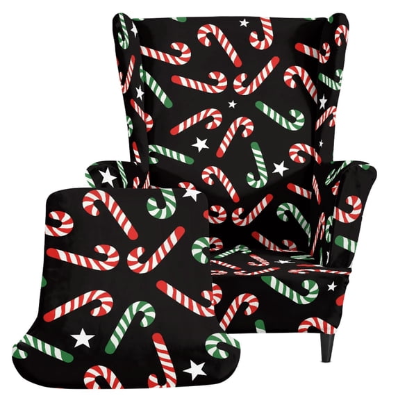 Pzuqiu 2 Piece Candy Canes and Stars Wingback Chair Slipcover, Wingback Chair Cover Ultra Soft Polyester Spandex Fabric Wingback Chair Protector for Living Room