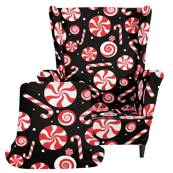 Pzuqiu 2 Piece Candy Pattern Seat Shield, Anti Stain Wingback Chair Cover Ultra Soft Spandex Polyester Wingback Chair Slipcover for Living Room Bedroom